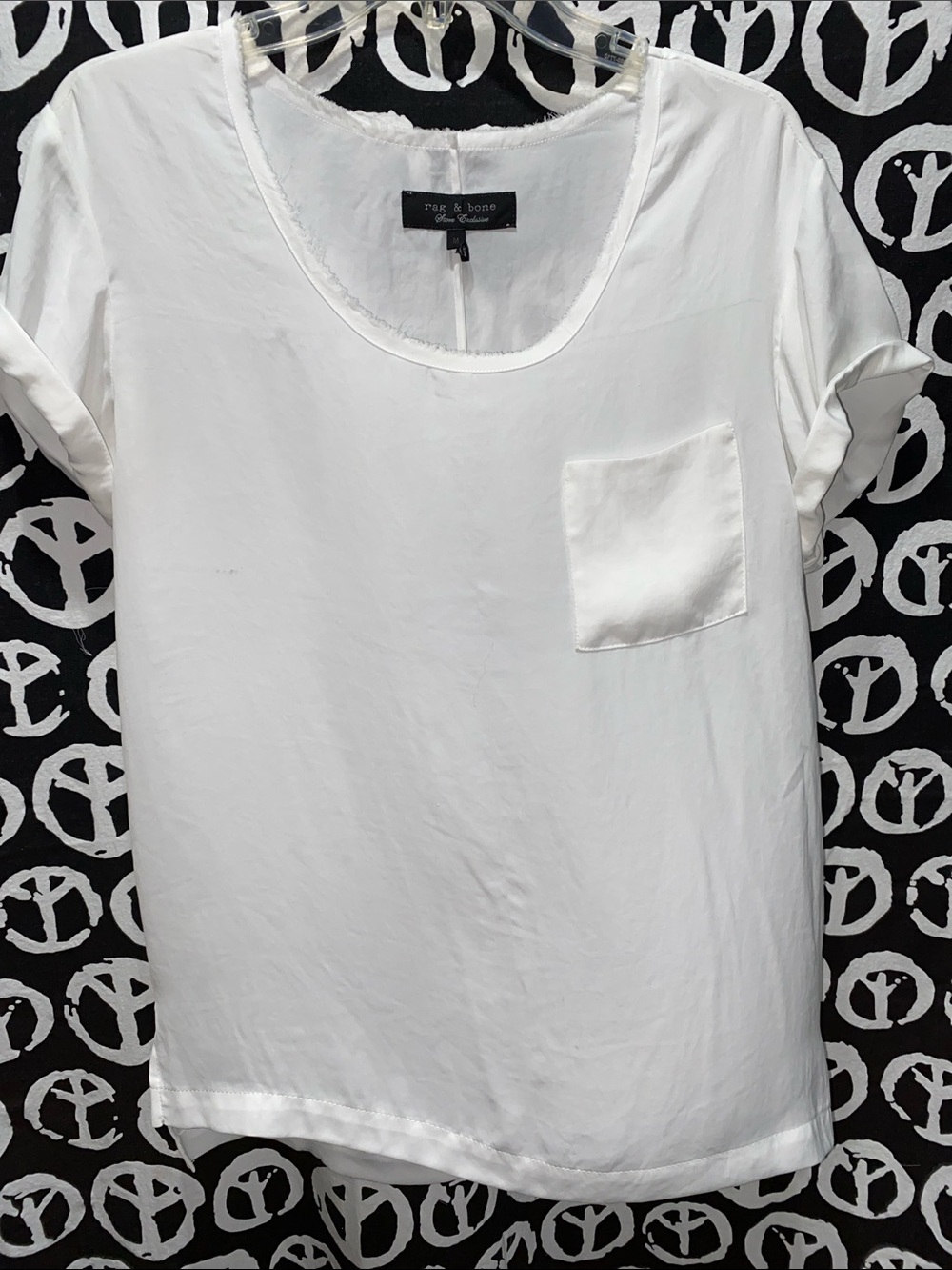 rag & bone White Short Sleeve Scoop Neck Blouse SZ M